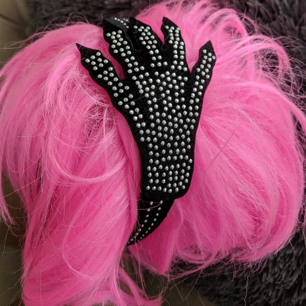 Velvety Studded Skeleton Hand Hair Band - Picture 2 of 3